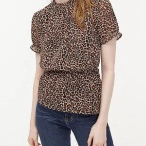 J Crew Ruffle Neck Blouse in Leopard Print Size S